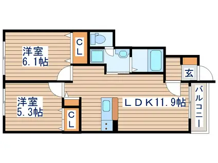 カーサ・フルール(2LDK/1階)の間取り写真