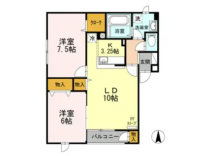 ロイウッドK(2LDK/2階)の間取り写真
