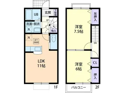 GRAND CHARIOT A(2LDK/1階)の間取り写真