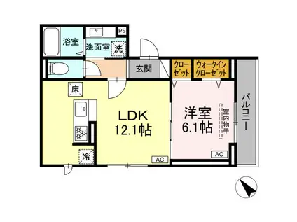 ディー パイナ 登戸2(1LDK/1階)の間取り写真