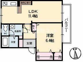 カーサワンセブンB棟(1LDK/1階)の間取り写真