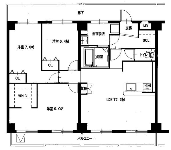 大拓ハイツ10(3LDK/6階)の間取り写真