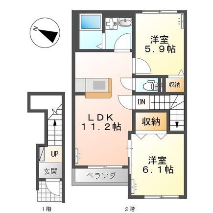 アシューレ(2LDK/2階)の間取り写真