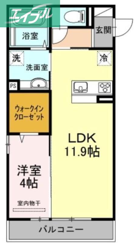 ヴェルドミールB棟(1LDK/2階)の間取り写真