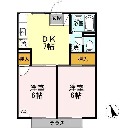 コーポ羽衣 Bガーデン(2DK/2階)の間取り写真
