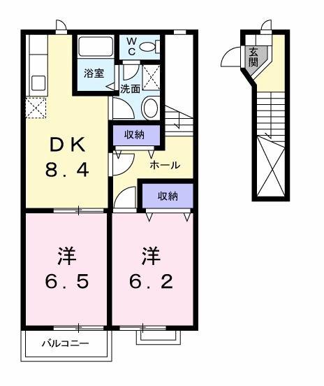 ファン・ハウス2番館(2DK/2階)の間取り写真