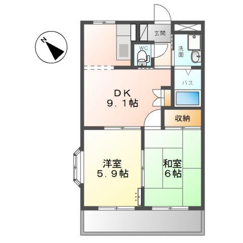 ルミナスハイム(2DK/2階)の間取り写真