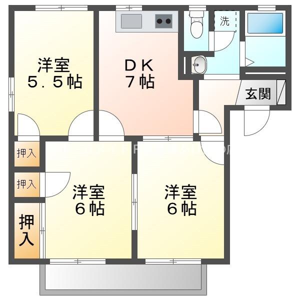 リヴ大吉 A棟(3DK/2階)の間取り写真