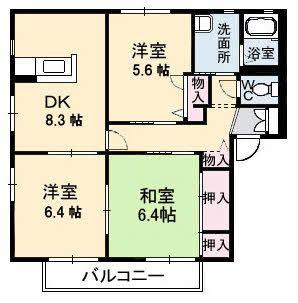 ディアス2000 C棟(3DK/2階)の間取り写真