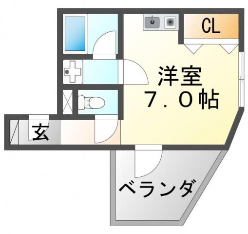 イーストコート(1K/2階)の間取り写真