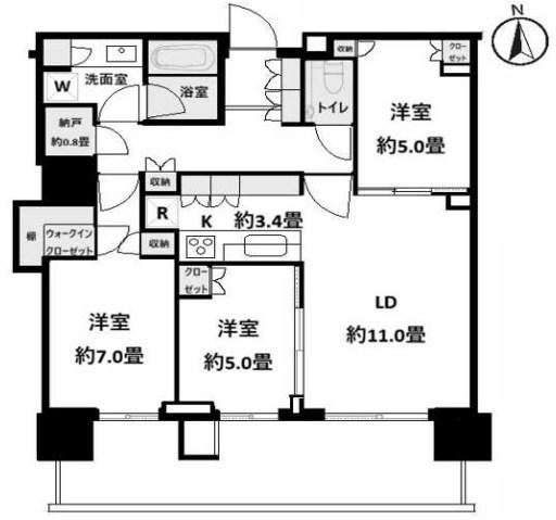 HARUMI FLAG PARK VILLAGE T棟(3LDK/3階)の間取り写真