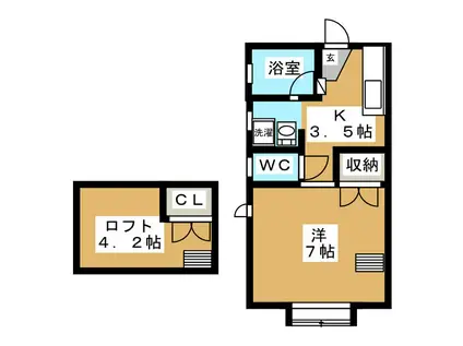 SPACE遊(1K/2階)の間取り写真