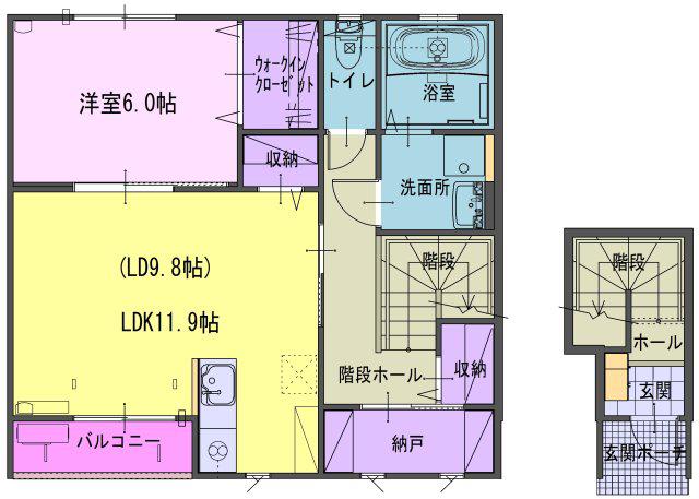 ヴェルジェ畑中(1LDK/1階)の間取り写真