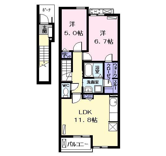 グラス ド フジ II(2LDK/2階)の間取り写真