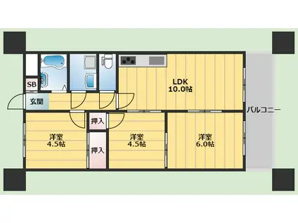 ヴィラみどり(3LDK/2階)の間取り写真