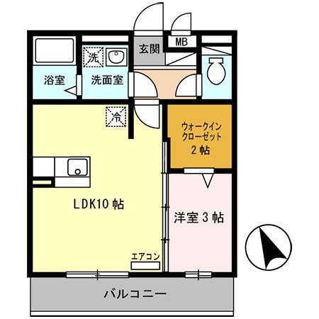 ノア東山A棟A棟(1LDK/2階)の間取り写真