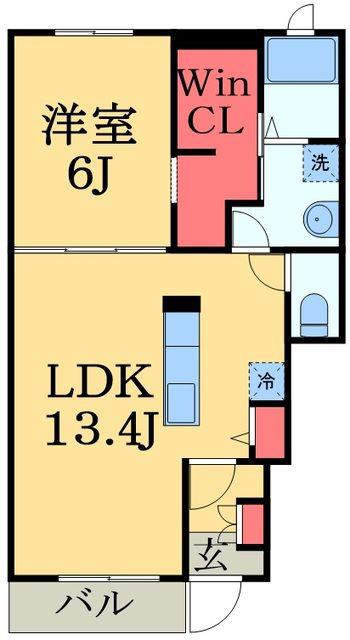 エスティーヌ・ソレイユ3(1LDK/1階)の間取り写真