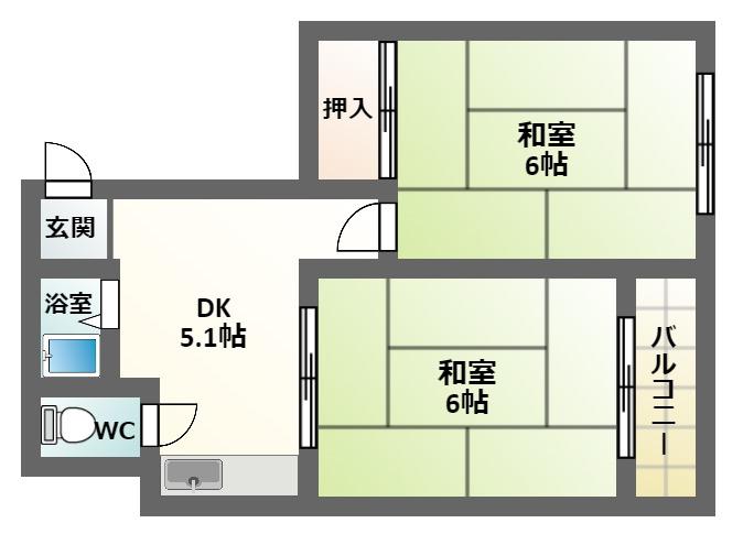 メゾン北田辺(2DK/8階)の間取り写真