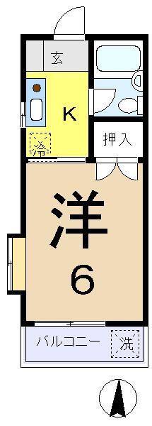 グリーン・ベル(ワンルーム/1階)の間取り写真
