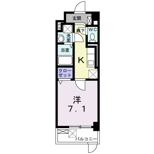 ハッピーメゾン VI(1K/1階)の間取り写真
