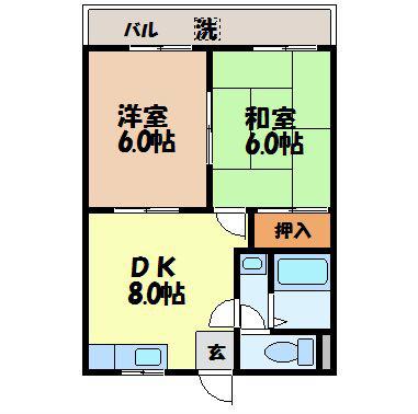 川平 インターマンション(2DK/2階)の間取り写真