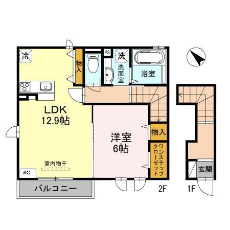 ユウハイツG(1LDK/2階)の間取り写真