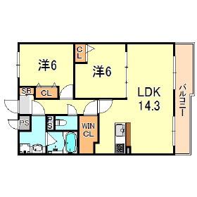 サンヴィラ24(2LDK/1階)の間取り写真
