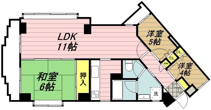 ファミーユモトヤシキ(3LDK/4階)の間取り写真