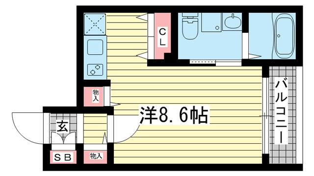 サンクラッソ神戸山手(1K/1階)の間取り写真