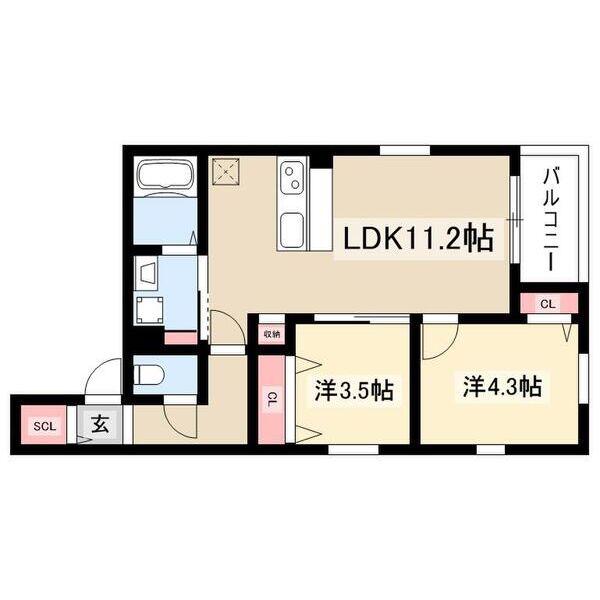 サンクレール八田(1LDK/1階)の間取り写真