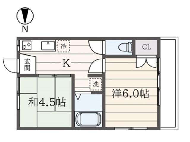 サンハイツ鶴川(2K/1階)の間取り写真