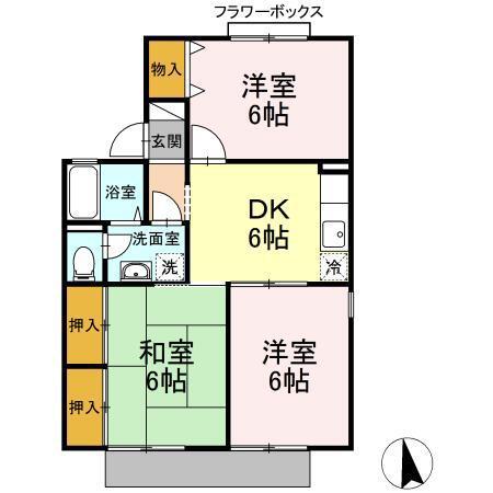 セジュール・ソランシアA棟(3DK/1階)の間取り写真