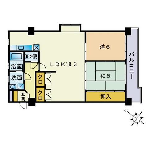 ロワールマンション大橋第一(2LDK/4階)の間取り写真