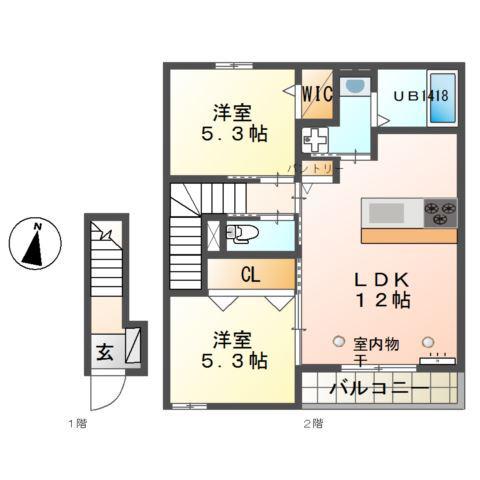 グローリィ・ヒルズ(2LDK/2階)の間取り写真