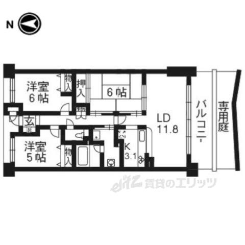 エスリード宇治広野(3LDK/1階)の間取り写真