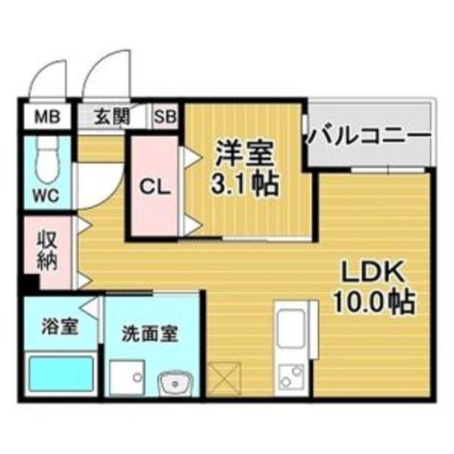 リアコート北田辺II(1LDK/2階)の間取り写真