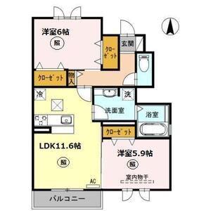 グラン ビュー ソニック B棟(2LDK/1階)の間取り写真