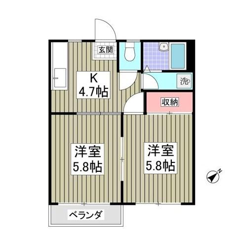 グリーンマンション渡辺(2K/3階)の間取り写真