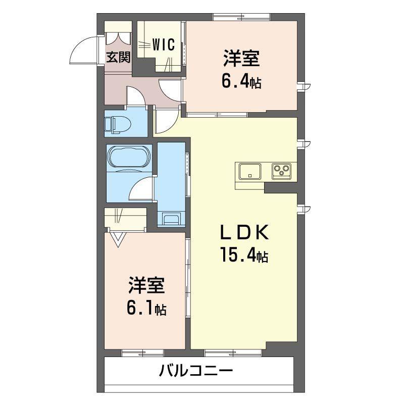 クレ・ドゥ・ボヌール(2LDK/1階)の間取り写真