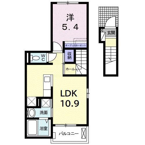 カーサベニーレD(1LDK/2階)の間取り写真