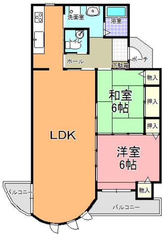 聖城マンション(2LDK/6階)の間取り写真