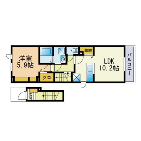 ヴィオラⅠ(1LDK/2階)の間取り写真
