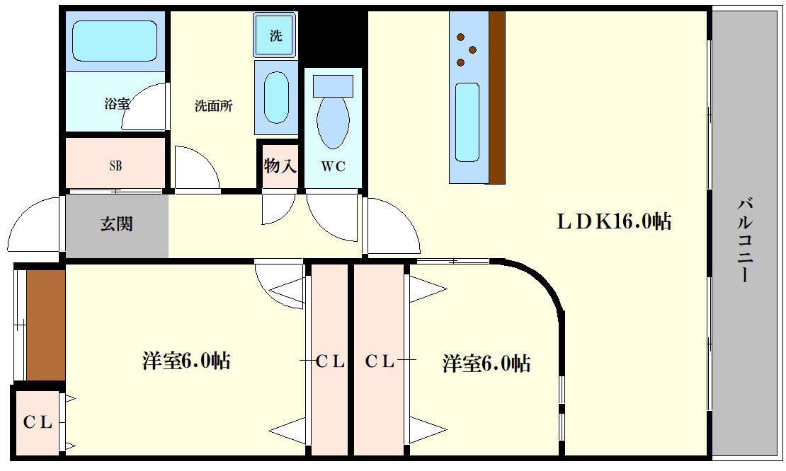 ウエスト江戸堀(2LDK/9階)の間取り写真