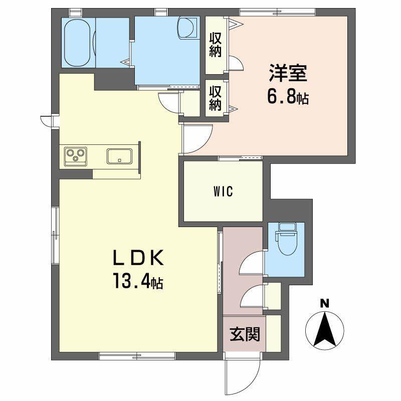 U.T.S.金栄 A棟(1LDK/1階)の間取り写真