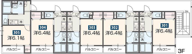 MELDIA西浦和II(1K/3階)の間取り写真