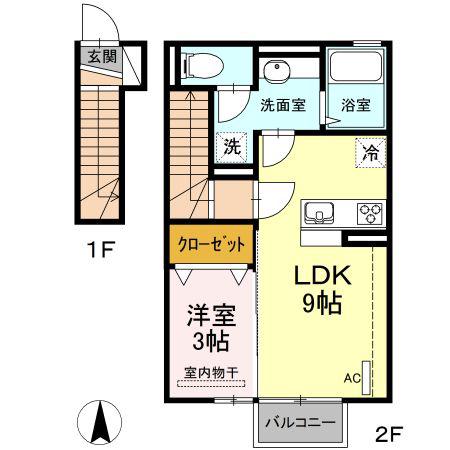 下越物産D-ROOM B(1LDK/2階)の間取り写真