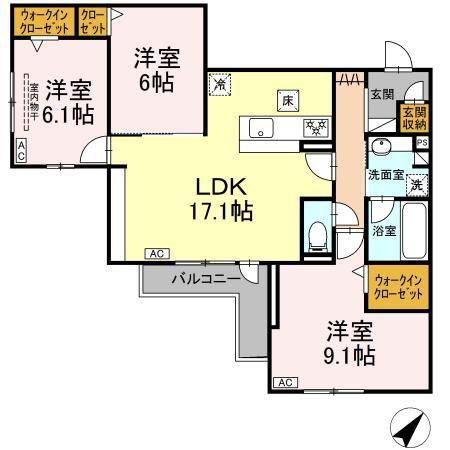 プリムラコウチ(3LDK/1階)の間取り写真