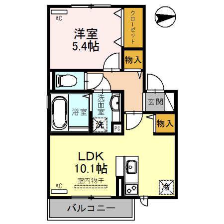 ハイツ・リヴェール(1LDK/2階)の間取り写真