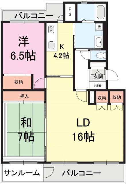 テレパレス中山 2号館(2LDK/2階)の間取り写真