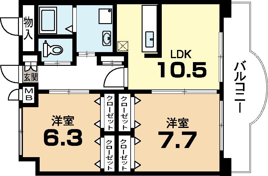 クィーンズコート久津川(2LDK/1階)の間取り写真